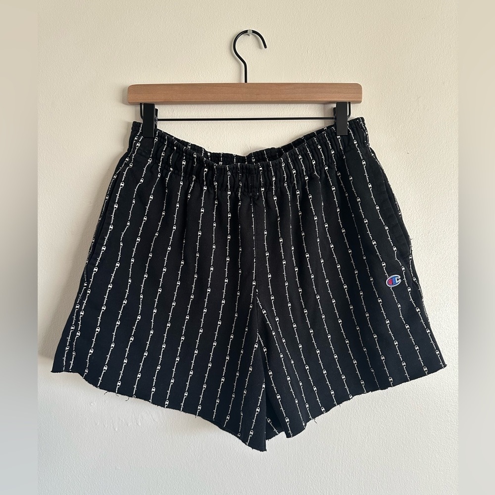 Champion Powerblend All Over Script Logo Sweat Shorts Black & White Size XL